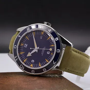 

Luxury brand Debert 41mm Seagull automatic men's mechanical watch waterproof luminous blue dial calendar sapphire glass leather
