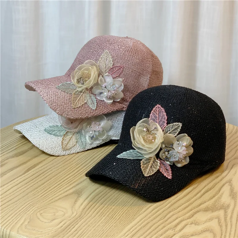 

New Knitted Elegant Baseball Hat Flower Mesh Breathable Fisherman Hat