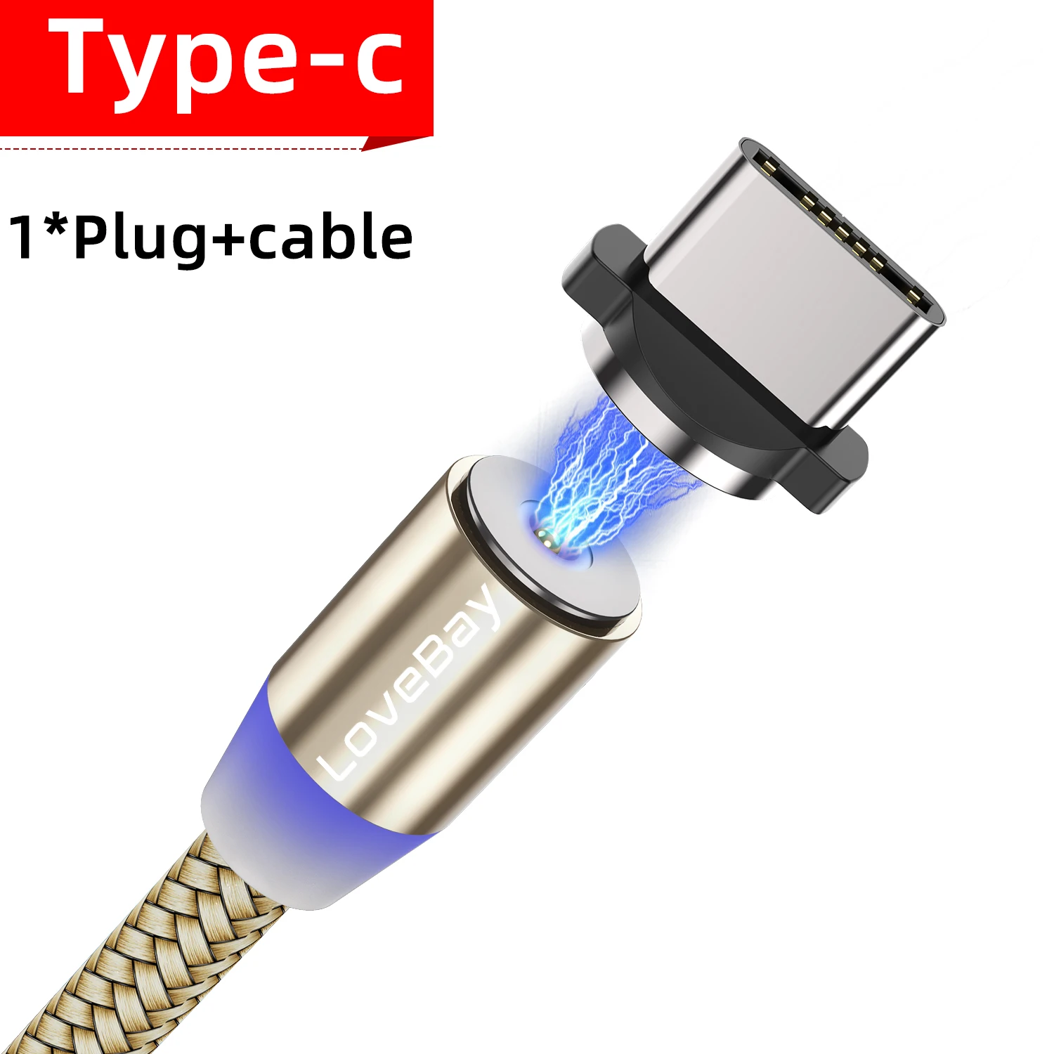 Lovebay Магнитный USB кабель для быстрой зарядки для type C Micro USB шнур Магнит USB кабель для мобильного телефона USB шнур - Цвет: Gold Type-C Cable