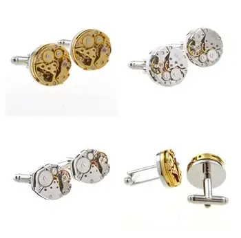 

5pairs/lot Classic Steampunk Watch Movement Cufflinks Round/Hexagonal Steampunk Gear Watch Mechanism Cuff Links Men's Jewelry