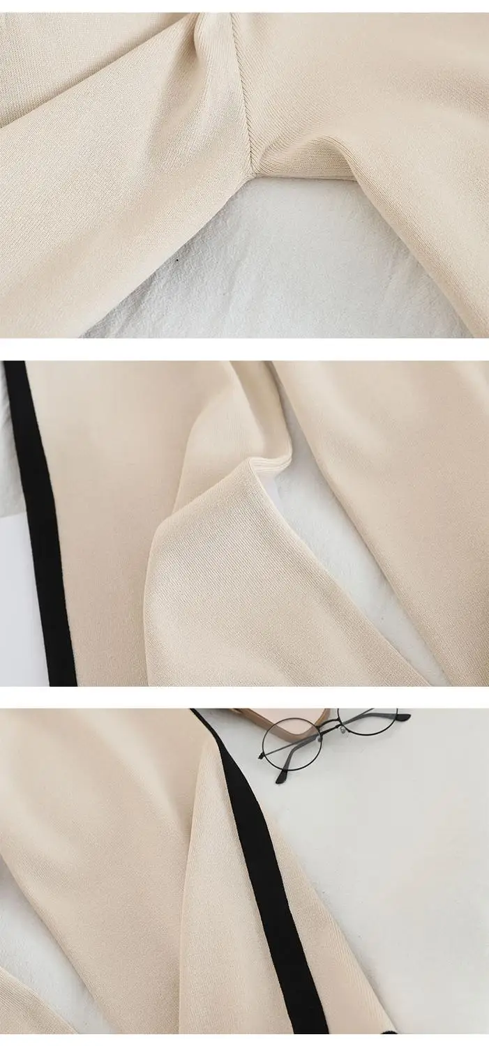 Amolapha Женский вязаный двубортный кардиган с отложным воротником+ широкие штаны комплект одежды из 2 предметов
