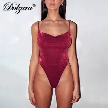 

Dulzura glitter bling sparkle strap women bodysuit backless bodycon sexy 2020 spring summer clothes streetwear party romper body