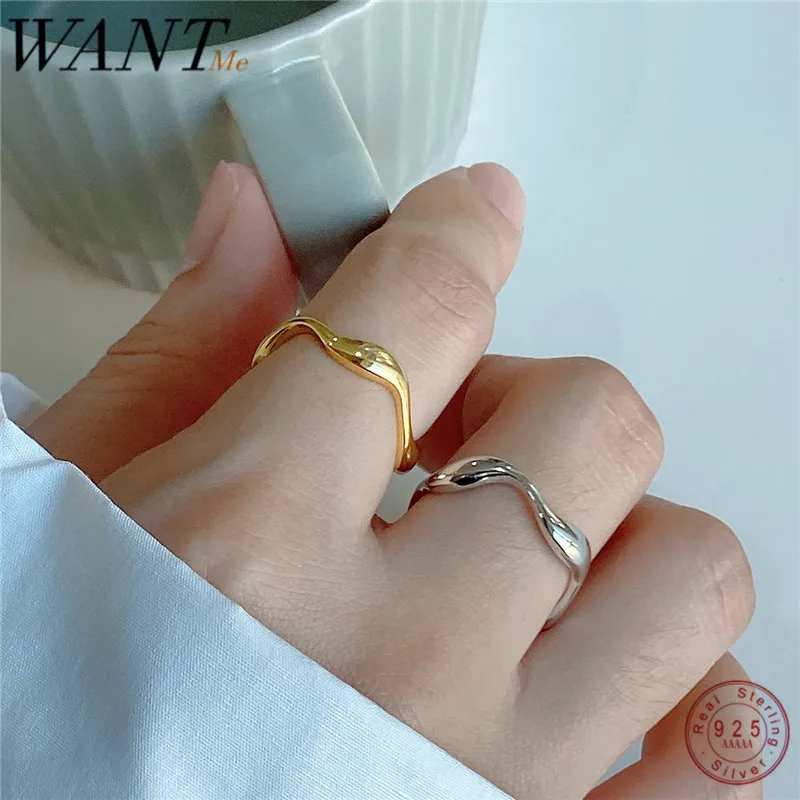 

WANTME Trendy Real 100% 925 Sterling Silver Minimalist Wave Twist Open Ring for Women Party Hip Hop Jewelry Accessories Gift