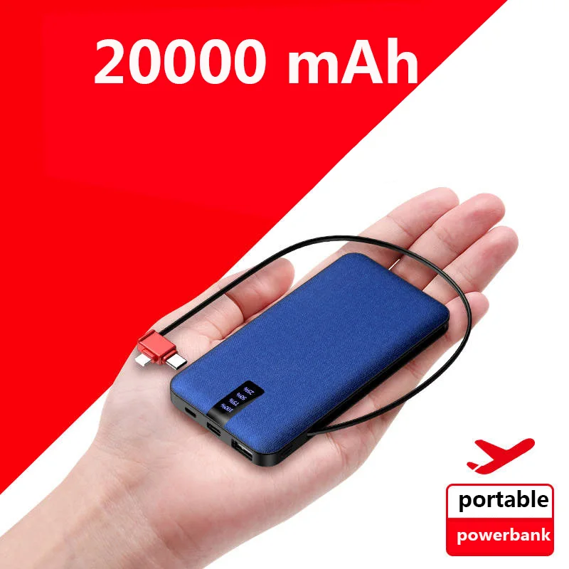 Внешний аккумулятор 20000 мАч быстрая зарядка внешний встроенный 3 кабеля Внешнее