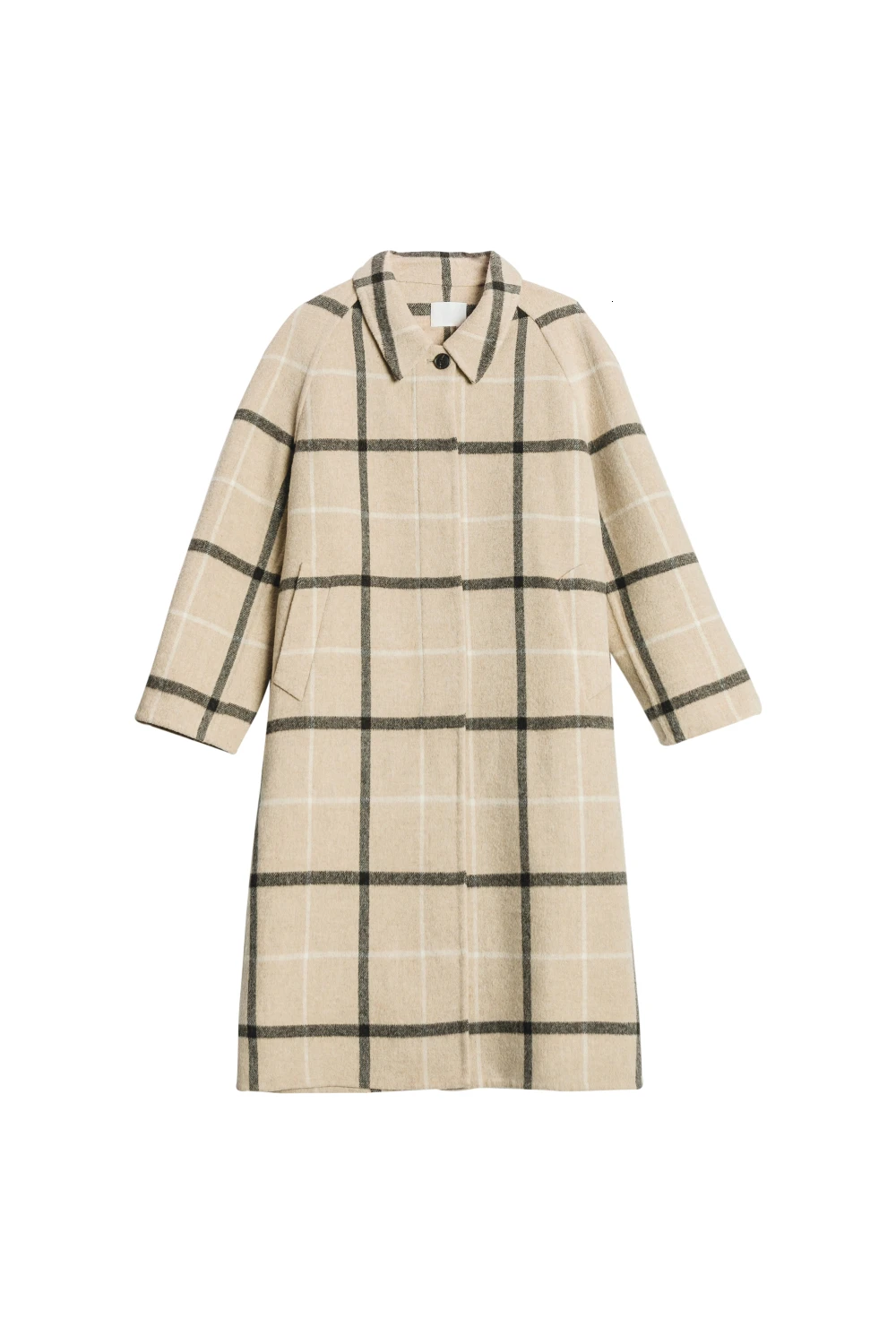 plaid V образным вырезом офисные женские теплые длинные пальто элегантный плед для женщин твидовое пальто Пуговицы Карманы Осень Зима женски - Цвет: plaid