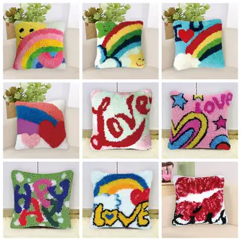 

Prajna Rainbow Latch Hook Kits Crocheting Foamiran Latch Hook Rug Canvas Knitted Cross Stich Embroidery DIY Pillowcase Cushion