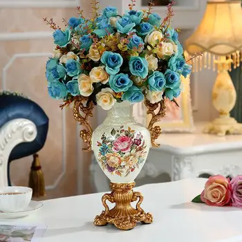 

Large Vintage European Vase Resin Creative Art Luxury Vase Crafts Dining Table Living Room Decor Jarrones Home Decor New DA60HP