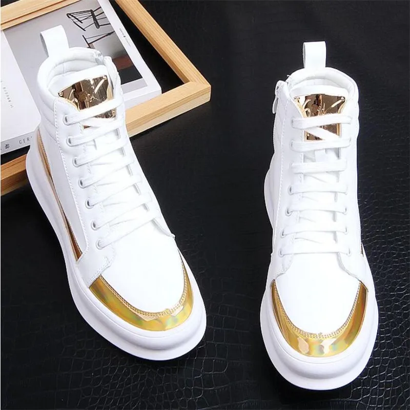 Men Microfiber-Shoes Casual Fashion Luxury Brand Boots Sneakers Spring High-Top New Autumn