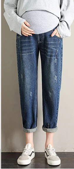 Коричневый High Waist Trousers Loose Denim Jeans Pregnancy Abdominal Pants Jeans Maternity Pants For Pregnant Women Clothes - Цвет: Коричневый