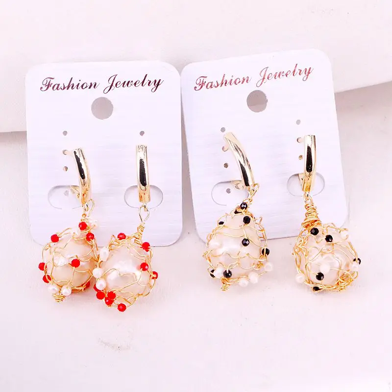 4 Pairs, Gold Wire Wrapped Drop Pearl Ball Earrings New Earrings Fashion Boutique Jewelry Wholesale