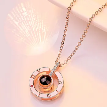 

925 Sterling Silver Necklace Women One Hundred Languages ​​I Love You Romantic Projection Necklace Pendant Anniversary Gift