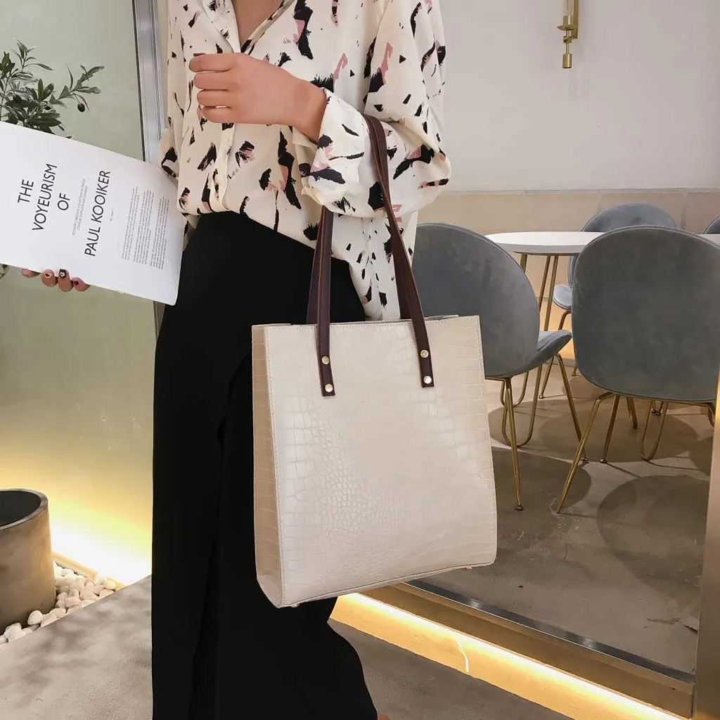 Retro Alligator Bucket Bags Women Crocodile Pattern Handbag Capacity Casual Crocodile Shoulder Messenger Bags Ladies PU Purse