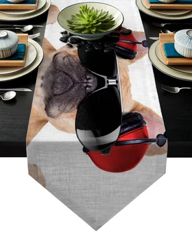 

Dog Pet Fashion Sunglasses Music Bulldog Table Runner Table Flag Home Party Decorative Tablecloth Table Runners