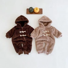 Barboteuse à capuche pour enfants, barboteuse à manches longues, épaisse et chaude, combinaisons mignonnes pour garçons et filles, nouvelle collection hiver 
