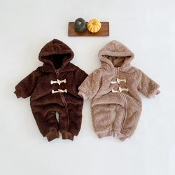 Kids Baby Winter Hooded Rompers Long Sleeve Thick Warm Downy Cute Boys Girls Jumpsuits New Arrival Children Clothes