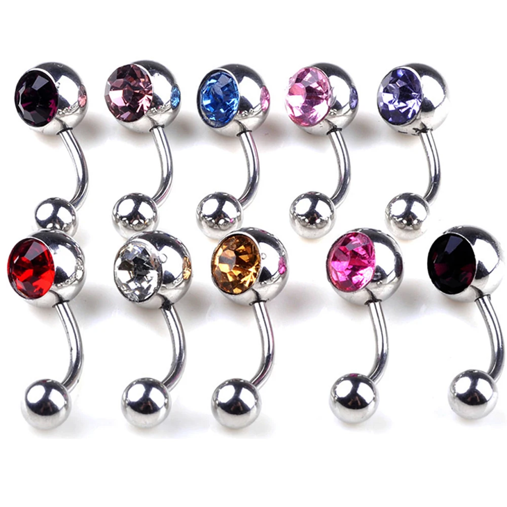 2pcs HOT Steel faux gauges Crystal Rhinestone Bar Belly Button Navel
