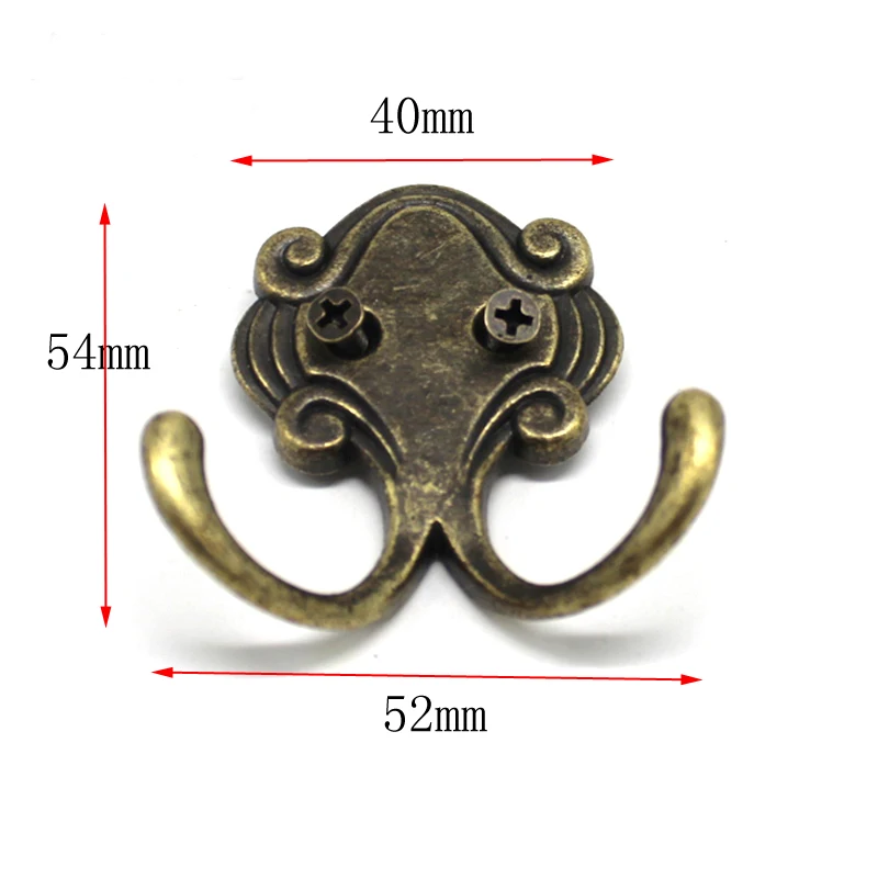2Pcs 레트로 아연 합금 더블 프롱 의류 코트 가운 지갑 가방 모자 걸이 걸이 골동품 청동 23mm * 53mm * 55mm