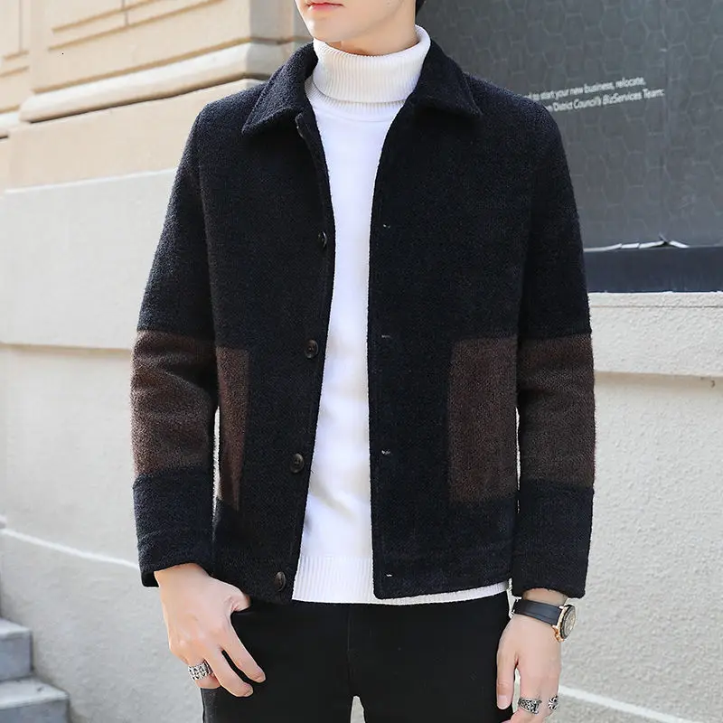 

Men's jacket 2020 Autumn winter new slim pure color and velvet patchwork jacket loose casual personality youth men's wear