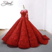 Сермент роскошное красное свадебное платье Новое весеннее и летнее свадебное платье для невесты с тонкими рукавами с открытой спиной