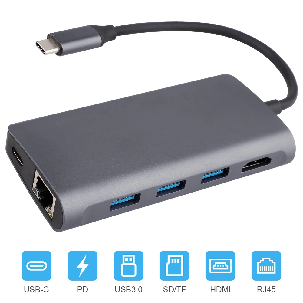 8 в 1 USB C концентратор Тип до 3 0 Thunderbolt HDMI 5 мм аудио RJ45 адаптер для MacBook Pro Samsung Galaxy S9