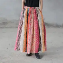 Johnature плиссированные Модные Винтажные карманы с цветочным принтом из хлопка и льна длинная юбка Новая Осенняя простая Универсальная Женская юбка