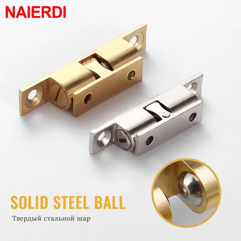 NAIERDI 2PCS Pure Copper Cabinet Catches Adjustable Double Ball Cabinet Closet Latch Clip Door Catches Furniture Fittings