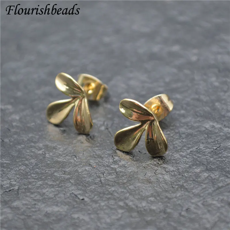 

New Ins Girl Style Gold Color Anti-fade Leaf Shape Metal Ear Stud Brass Cute Jewelry Findings Earrings DIY Materials 30pcs