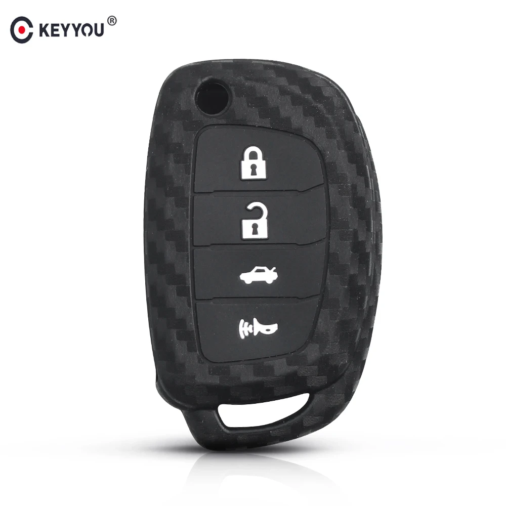 Keyyou Flip Carbon Fiber Car Key Case Remote Fob Cover For Hyundai Creta Tucson Santa Fe Elantra