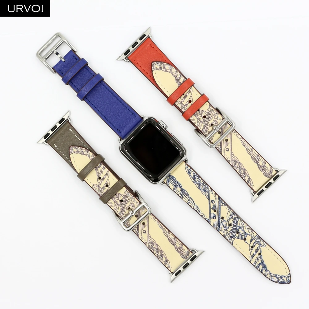 URVOI Печатный одиночный тур для apple watch series 5 4 3 2 1 ремешок Swift кожаный ремешок для iWatch наручные ручной работы 38 40 42 44 мм