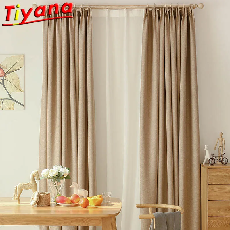 

Solid Color Blackout Curtains for Living Room Coffee/Grey/Khmer Window Drapes for Bedroom Hotel Cotton Linen Fabrics WH086#20