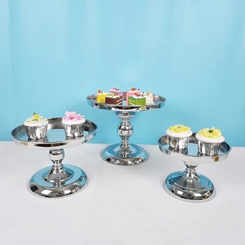 

1pcs -3pcs silver miror cake display trays cake round plate