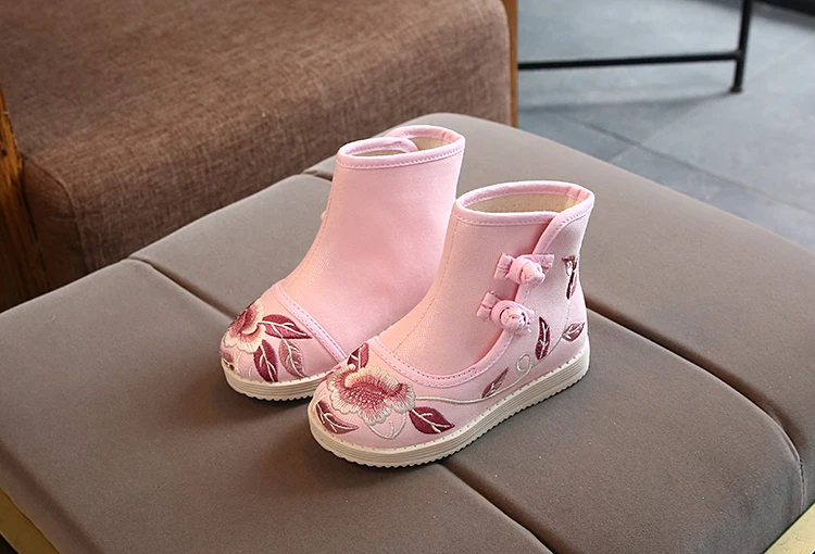 Детские ботинки; детские тканевые ботинки в стиле ретро для девочек; Детские ботильоны с вышитыми цветами; удобная парусиновая обувь; ST028