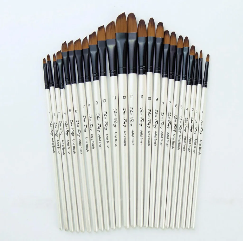 12 Uds el pelo de Nylon mango de madera de pintura acuarela cepillo pluma pincel de aprendizaje Diy pintura al óleo acrílica pinceles pintura arte suministros