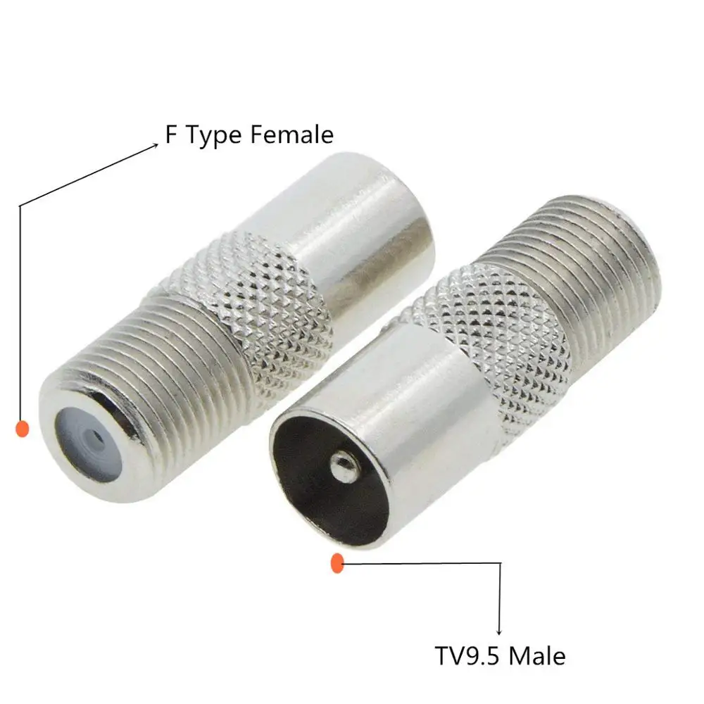 Silver Tone Plated F Female To TV Pal Male Plug RF 9.5mm Satellite Antenna Coaxial Adapter XF30 |
