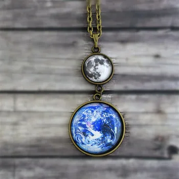 

12pcs/lot Earth and Moon Necklace Solar System Necklace Galaxy Space Planets jewelry