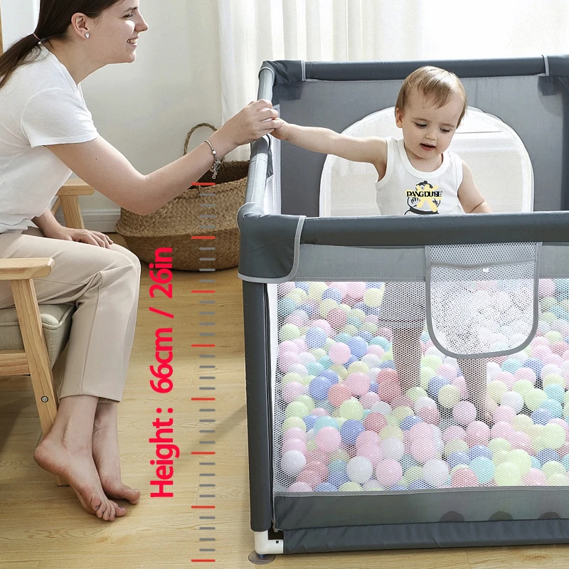 1.5*1.8m Baby Playpen with Foldable Mat,50pcs balls,4pcs hand rings, Storage bag Baby Fence Playpen for Children Playground