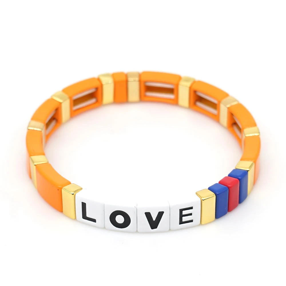

Shinus Pulseras Mujer Moda 2019 Enamel Tile Bracelet Women Couple Stackable Women LOVE Letter Bracelets Jewelry Summer Factory
