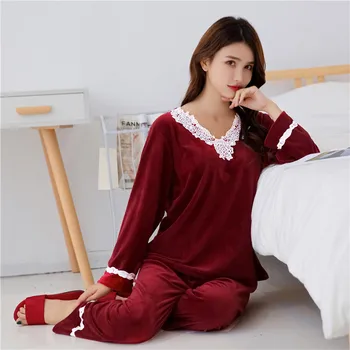 

Autumn Velour Pajama Set women Winter fleece velvet night suit Soft Warm Pajamas Girl Sleepwear Pijama Home Nightwear Pyjamas