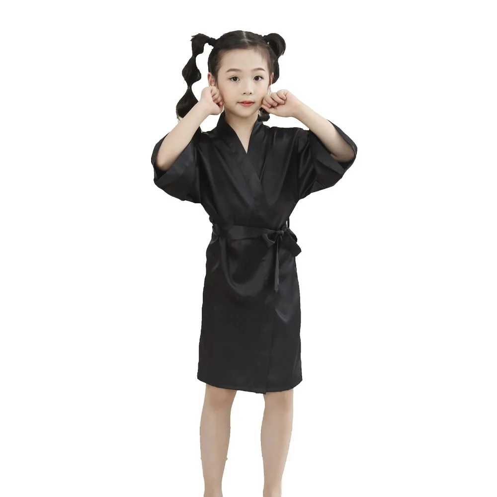 Toddler Kids Girls Solid Silk Satin Kimono Robes Bathrobe Sleepwear