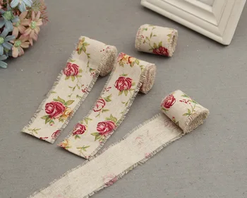 

Rose Printed Jute Cloth Roll Hemp DIY Weedding Birthday Gift Strap Apparel Sewing Pulled Flower Rope Linen Volume Burlap Ribbon