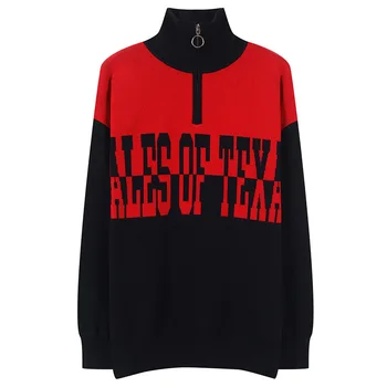 

Runway Fashion Letters Print Pullovers Sweater Long Sleeve Oversized Women Zippers Jumpers Winter Streetwear Female Knitted Top