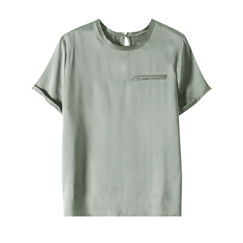 SuyaDream Women Solid T Shirt 100%Silk Satin O Neck Short Sleeves Chic Shirt 2021 Spring Summer White Silk Top