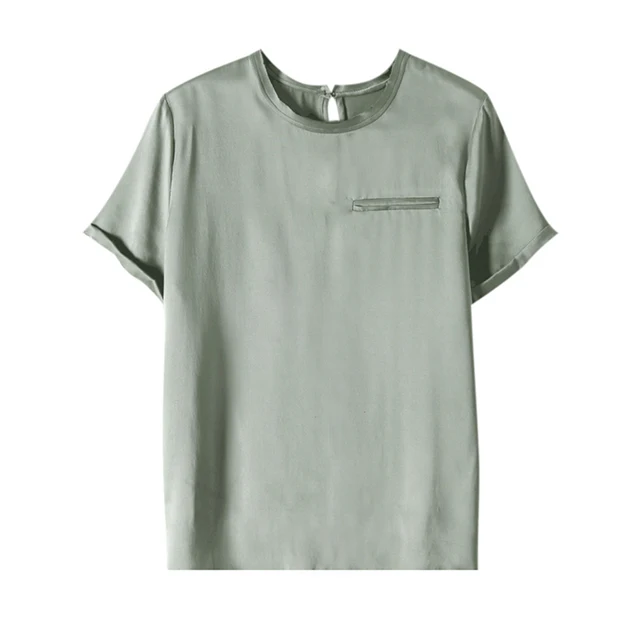 SuyaDream Women Solid T Shirt 100%Silk Satin O Neck Short Sleeves Chic Shirt 2021 Spring Summer White Silk Top Tea Green