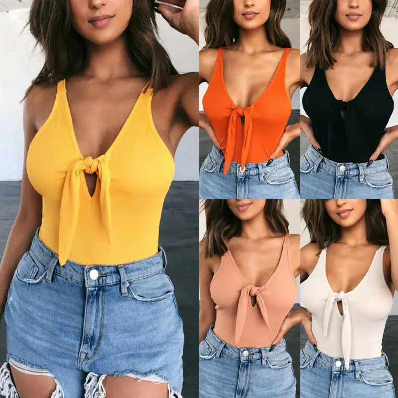

New Women Summer Sexy Sleeveless Bandage Jumpsuit Ladies Body Rib Bow Romper Bodysuit Jumpsuit Clubwear Party Leotard Beach Tops