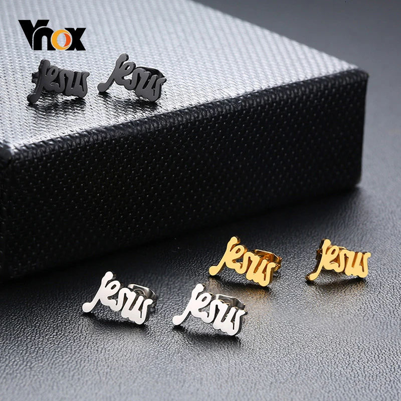 Vnox панк Иисус серьги гвоздики для мужчин и женщин ювелирные изделия золотой