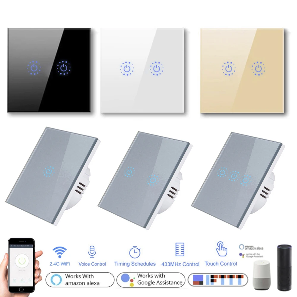 Настенный сенсорный выключатель Tuya Smart Life 1/2/3 клавиши 1 канал Wi-Fi голосовое