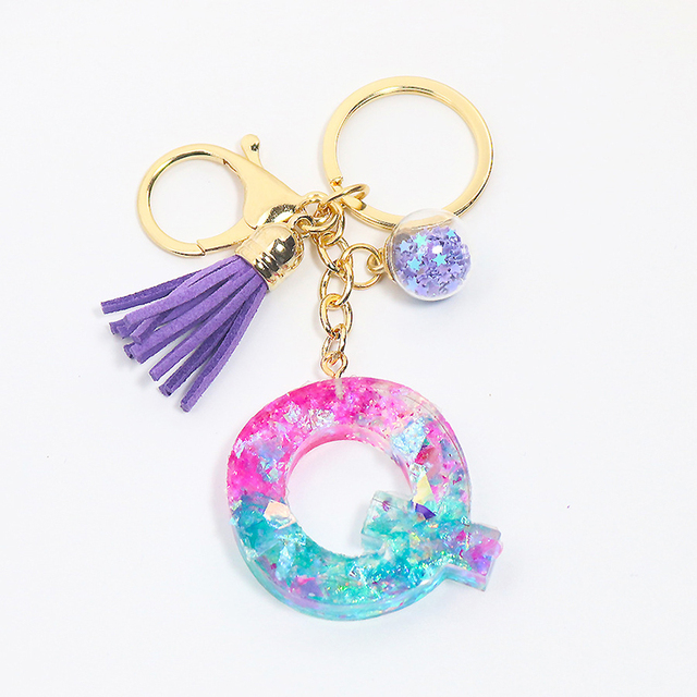 Creative Letter Alphabet Crystal Arylic Liquid Keychain Women Key Chains Ring Car Bag Tassels Pendent Charm Gift Accessory