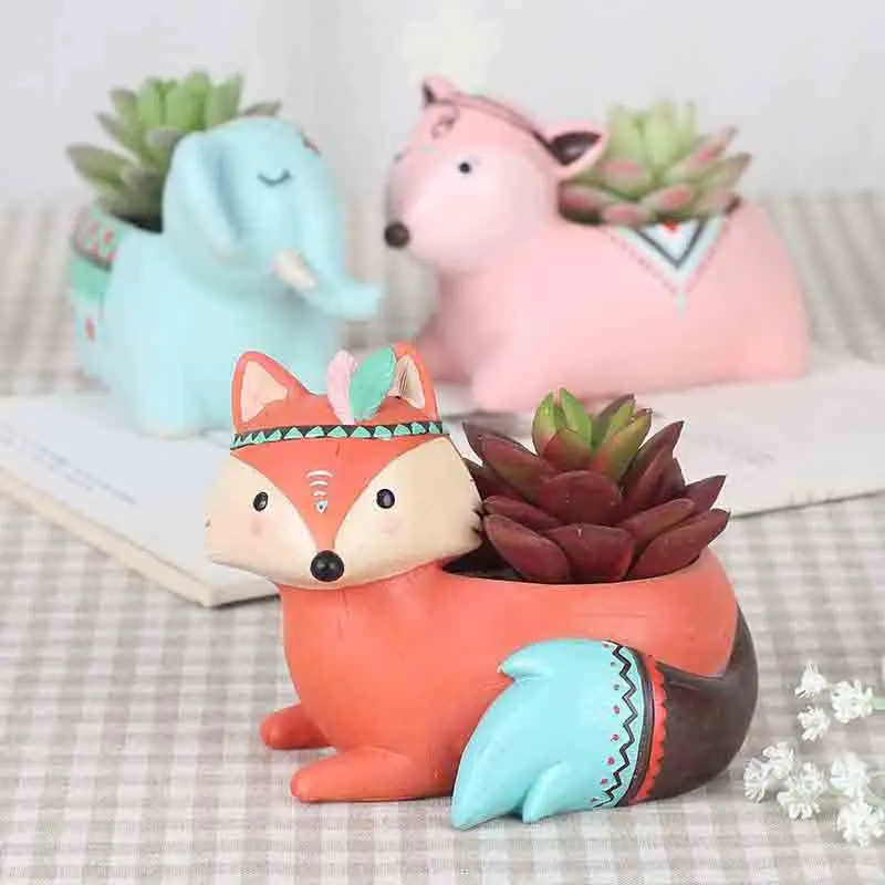 

Cute Cartoon Animal Bonsai Pot Flowerpot Resin Craft Succulent Plant Vase Fox Elephant Deer Bear Rabbit Planter Pot Home Decor