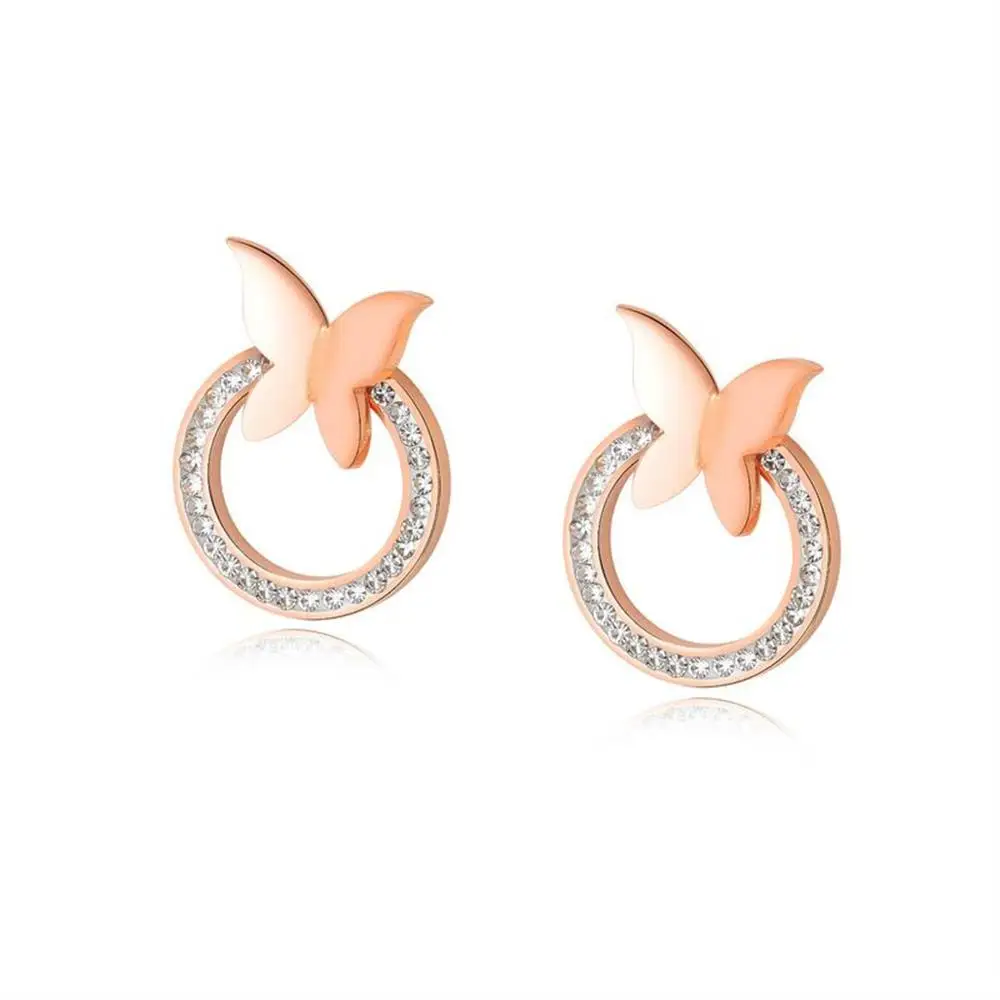 

Exquisite Butterfly Earrings Female Inlaid Zircon Circle Earring Unique Design Versatile Stud Earring Accessory Korean Style