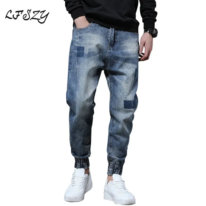 

Jeans Men 2019 Spring and Autumn new Korean version of Straight leg pants Fashion tide brand Harem pants Men's Blue Trousers